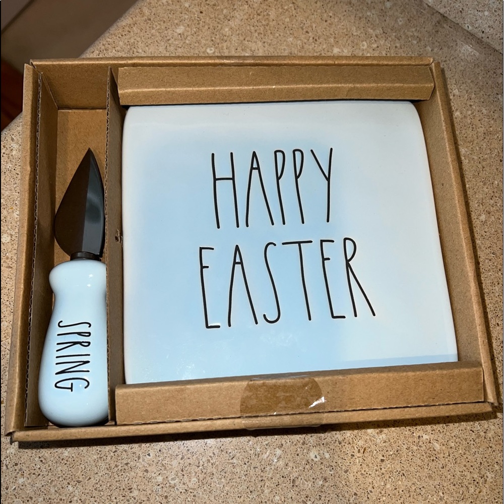 Rae Dunn “Happy Easter” Cheese Plate & Knife Set NWT